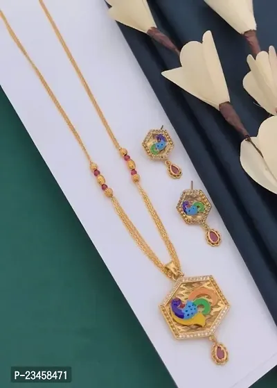 Khodalkrupa Jewellery New Stylish fancy Designer Gold plated Pendal chain with Earings