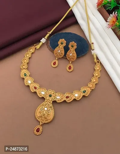 Khodalkrupa Jewellary New Stylish Fancy Designer Necklace With Designer Earings-thumb0