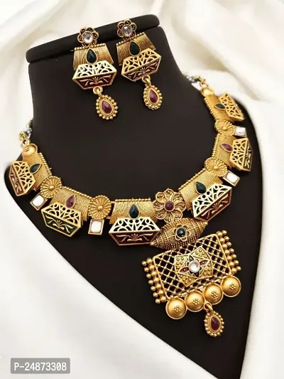 Khodalkrupa Jewellary New Stylish Fancy Designer Necklace With Designer Earings-thumb0