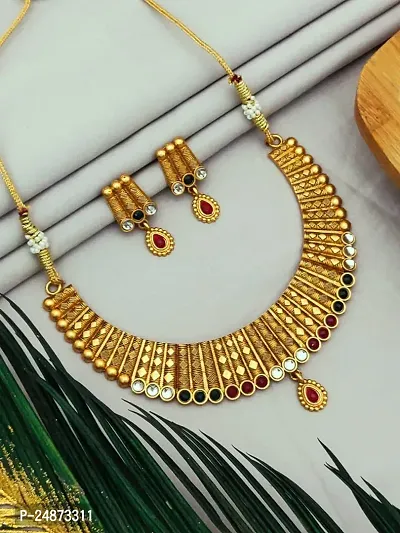 Khodalkrupa Jewellary New Stylish Fancy Designer Necklace With Designer Earings-thumb0