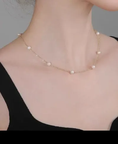 Golden Alloy Pearl Chain Necklace