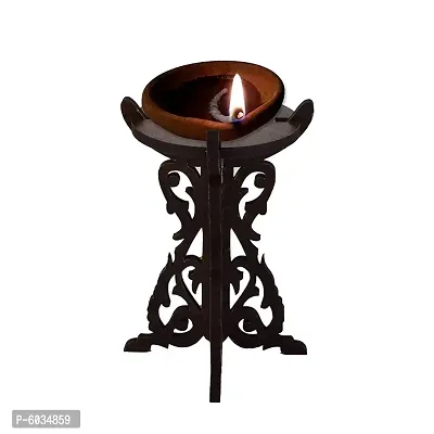 IMKR Hand Crafted Unique Beautiful Wooden Diya Stand for Home Temple Pooja Room and Festival Decoration Item (Pack of 2)-thumb2
