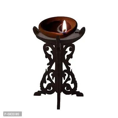 IMKR Hand Crafted Unique Beautiful Wooden Diya Stand for Home Temple Pooja Room and Festival Decoration Item (Pack of 6)-thumb2