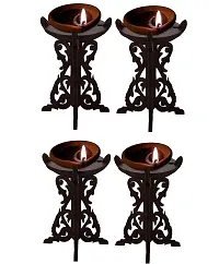 IMKR Hand Crafted Unique Beautiful Wooden Diya Stand for Home Temple Pooja Room and Festival Decoration Item (Pack of 6)-thumb3