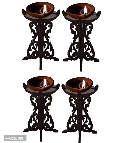 IMKR Hand Crafted Unique Beautiful Wooden Diya Stand for Home Temple Pooja Room and Festival Decoration Item (Pack of 6)-thumb4