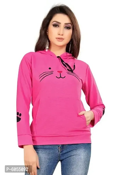 Women Cap sweatshirt Cat Printed pink Color 1 PC-thumb0
