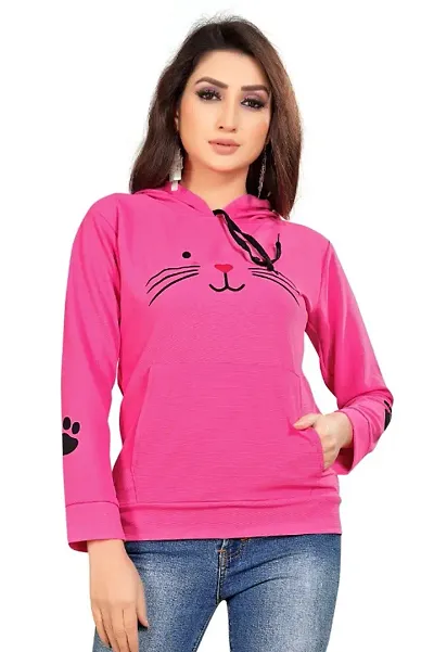 Women Cap sweatshirt Cat Printed pink Color 1 PC