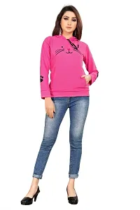 Women Cap sweatshirt Cat Printed pink Color 1 PC-thumb1