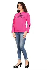 Women Cap sweatshirt Cat Printed pink Color 1 PC-thumb2