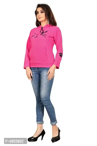 Women Cap sweatshirt Cat Printed pink Color 1 PC-thumb3
