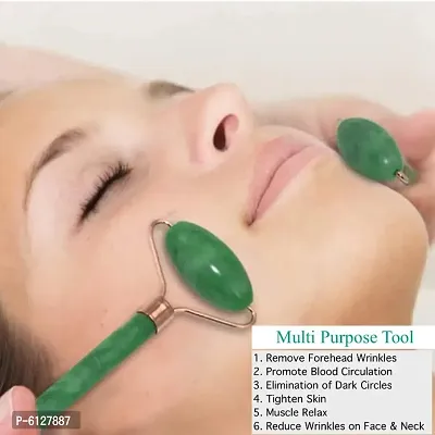 Jade Roller and Gua Sha Skin Scraper Natural Facial Set with Facial Stone and Roller for Firming Face, 100% Natural Jade Stone Face Roller Anti-Aging, Puffy Eyes Massager, Neck, Anti Wrinkle-thumb5
