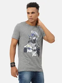 Stylish Grey Cotton Printed Round Neck Tees For Men-thumb1