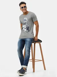 Stylish Grey Cotton Printed Round Neck Tees For Men-thumb4