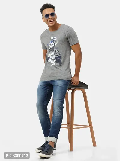 Stylish Grey Cotton Printed Round Neck Tees For Men-thumb5