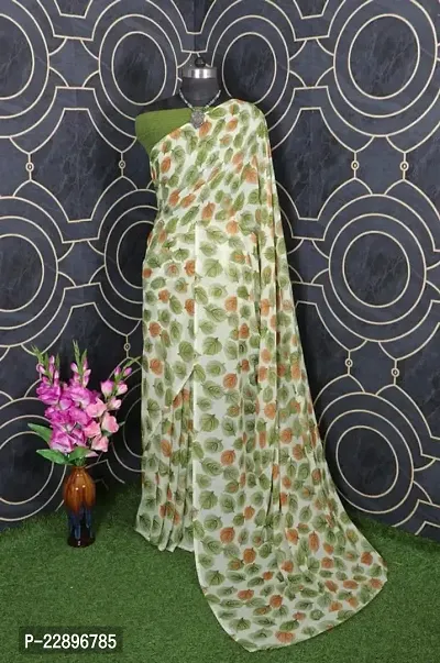 MAVIE Elegant Comfort Georgette Traditional Patee Regular Saree, Light Green-thumb5