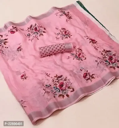 MAVIE Elegant Comfort Linen Traditional Digital Regular Saree, Pink-thumb2
