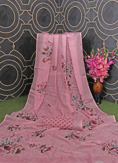 MAVIE Elegant Comfort Linen Traditional Digital Regular Saree