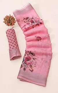 MAVIE Elegant Comfort Linen Traditional Digital Regular Saree, Pink-thumb2