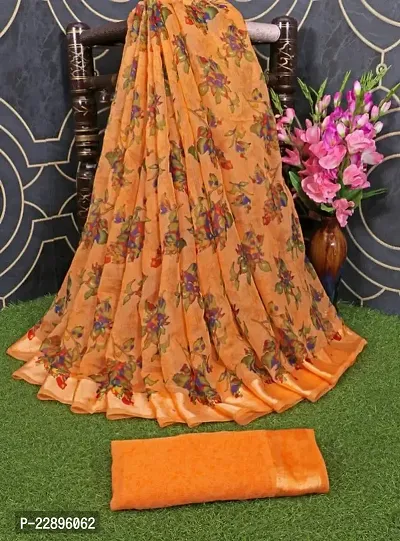 MAVIE Elegant Comfort Cotton Blend Traditional Cottan Flower Regular Saree, Orange-thumb2