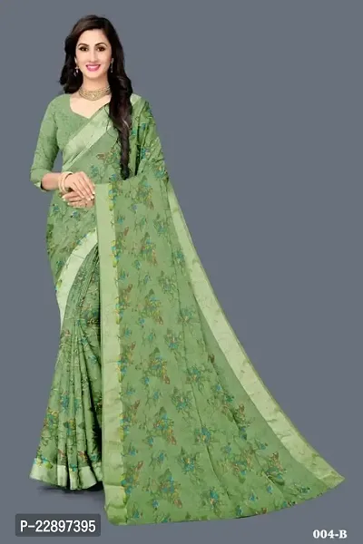 MAVIE Elegant Comfort Cotton Blend Traditional Cottan Flower Regular Saree, Light Green