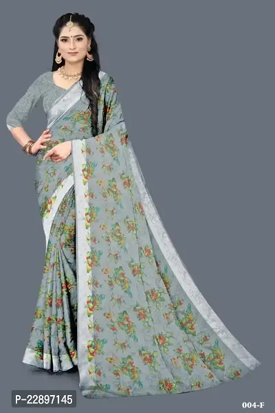 MAVIE Elegant Comfort Cotton Blend Traditional Cottan Flower Regular Saree, Grey