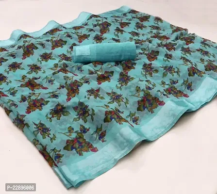 MAVIE Elegant Comfort Cotton Blend Traditional Cottan Flower Regular Saree, Light Blue-thumb4