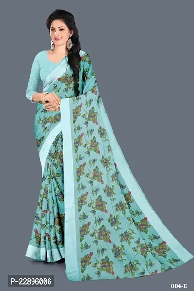 MAVIE Elegant Comfort Cotton Blend Traditional Cottan Flower Regular Saree, Light Blue-thumb0