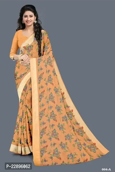 MAVIE Elegant Comfort Cotton Blend Traditional Cottan Flower Regular Saree, Orange