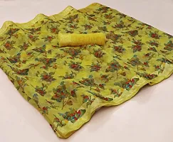 MAVIE Elegant Comfort Cotton Blend Traditional Cottan Flower Regular Saree, Yellow-thumb3