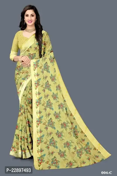 MAVIE Elegant Comfort Cotton Blend Traditional Cottan Flower Regular Saree, Yellow-thumb0