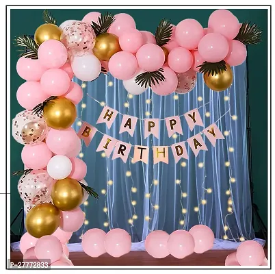 Birthday Decorations - Pack of 59 Pcs Happy Birthday Banner With Confetti Balloons  Net Cloth  LED  Happy Birthday Decorations for Girls  Birthday Decoration Items-thumb0