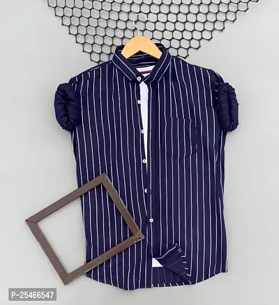 Stylish Attractive Casual Navy Blue Striped Shirts for Men Lining Shirts For Men