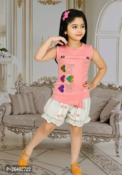 Fabulous Multicoloured Cotton Blend Printed Top With Bottom Set For Girls-thumb0