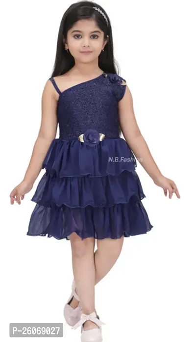 Fabulous Navy Blue Cotton Blend Embroidered Frocks For Girls