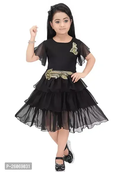 Fabulous Black Cotton Blend Embroidered Frocks For Girls