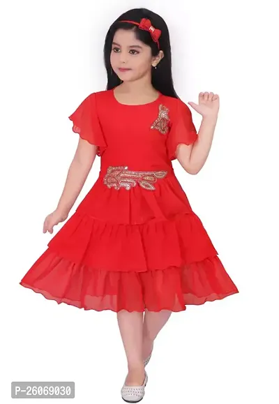 Fabulous Red Cotton Blend Embroidered Frocks For Girls