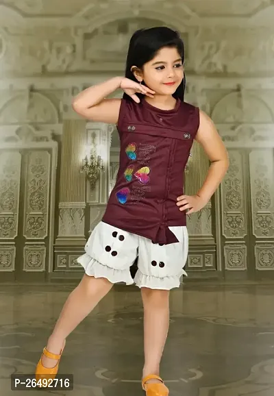 Fabulous Multicoloured Cotton Blend Printed Top With Bottom Set For Girls