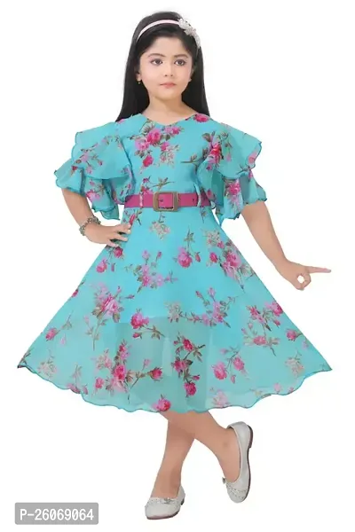 Fabulous Blue Cotton Blend Embroidered Frocks For Girls