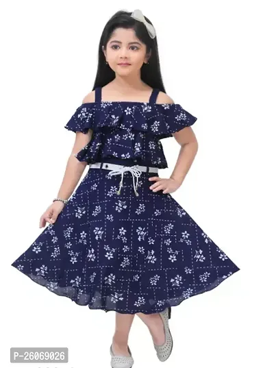 Fabulous Navy Blue Cotton Blend Embroidered Frocks For Girls-thumb0