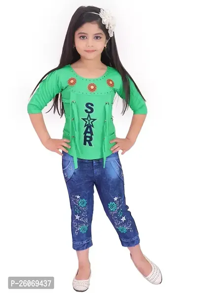 Fabulous Multicoloured Cotton Blend Printed Casual Top For Girls