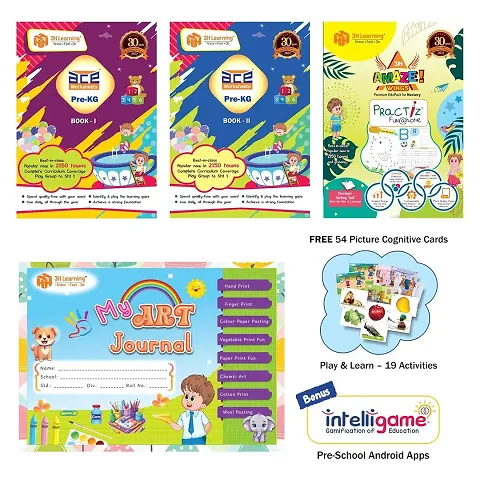 Nursery | Pre-KG Kids (3-4 Yrs) CBSE 368 Pages Skill Worksheets + Writing Practice + Art Journal + Free Picture Cards for 19 Cognitive Activities English