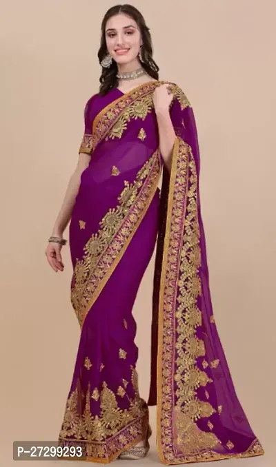 Fancy Silk Blend Saree With Blouse Piece For Women