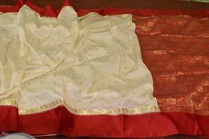 White-Red Silky Saree-thumb1