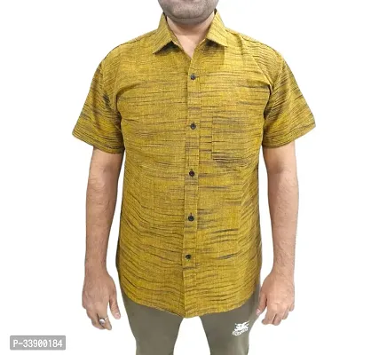 Fancy Yellow Khadi Cotton Solid Short Sleeves Shirt For Men-thumb0