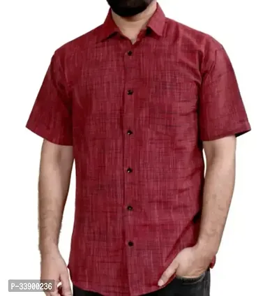 Fancy Maroon Khadi Cotton Solid Short Sleeves Shirt For Men-thumb0