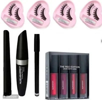 liquid matte lipstick ,3in1 mascara combo set,set of 4 eyelash