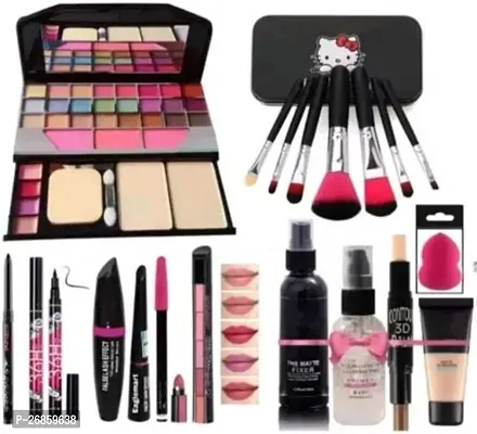 6155 make up kit with brushes kajal eyeliner mascara 5 in 1 lipstick 36 h eyeliner primer fixer foundati-thumb0