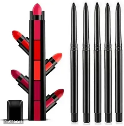 5 step lipstick (5 in 1 lipstick ) and 5 pcs of makeup kajal pencil  (6 Items in the set)-thumb0