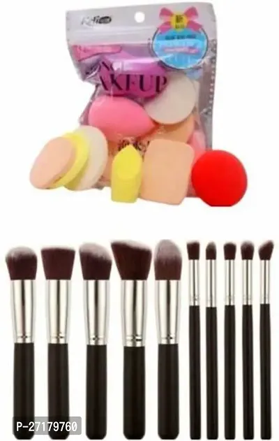 10 pcs Makeup Brushes Set + Soft 5 in1 Makeup Sponge Puff brush applicator-thumb0