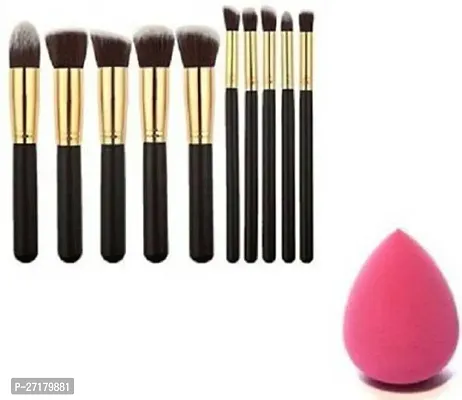 10 pcs makeup brushes set with puff and blend brush  (11 Items in the set)